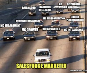 Meme illustrant la confusion des sigles Marketing Cloud chez Salesforce